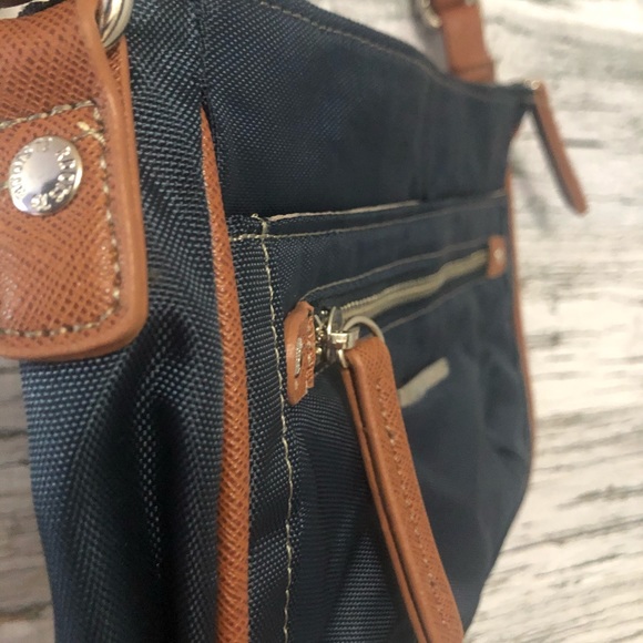 NWOT Roots navy blue and brown canvas purse - Picture 4 of 6